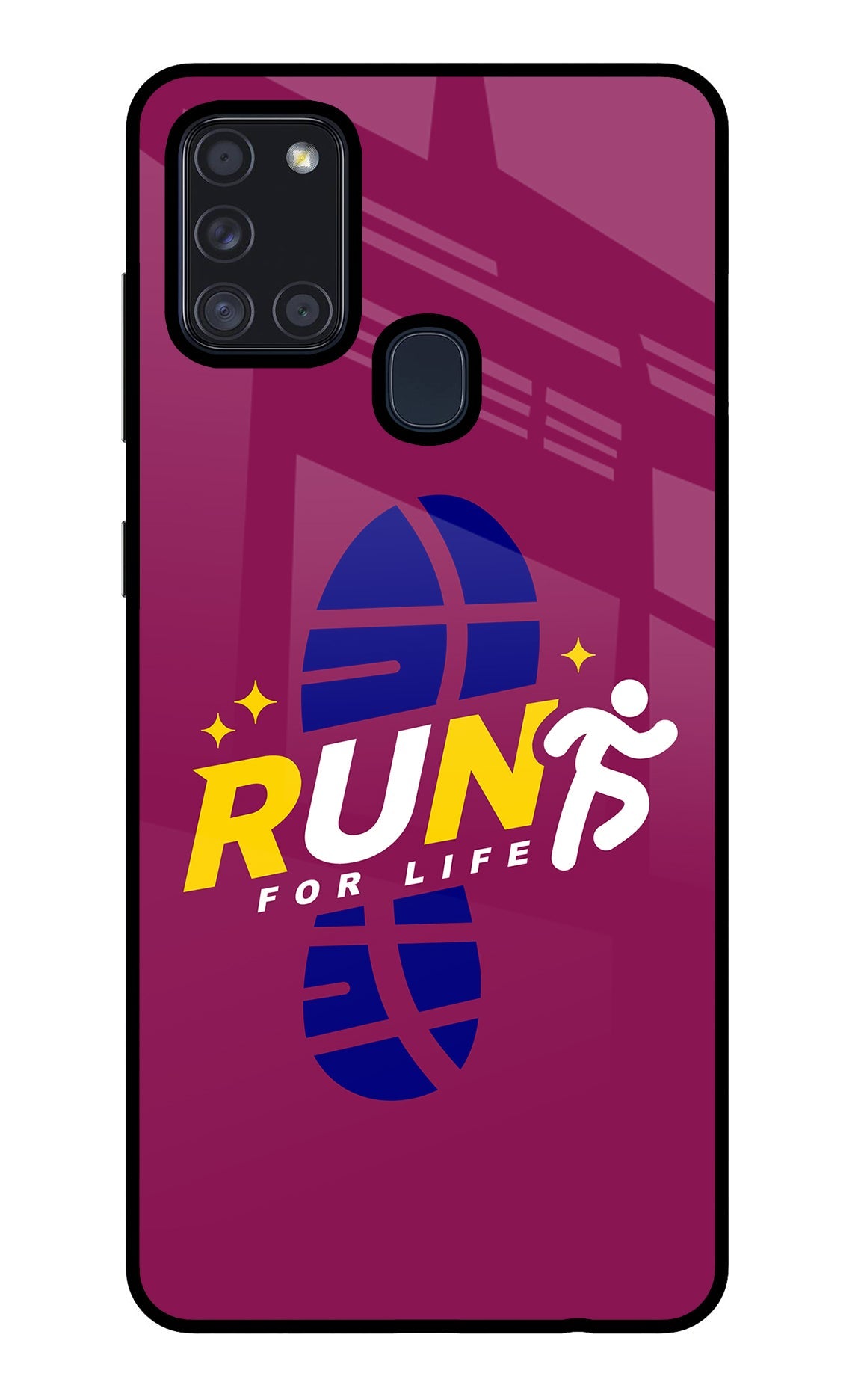 Run for Life Samsung A21s Glass Case