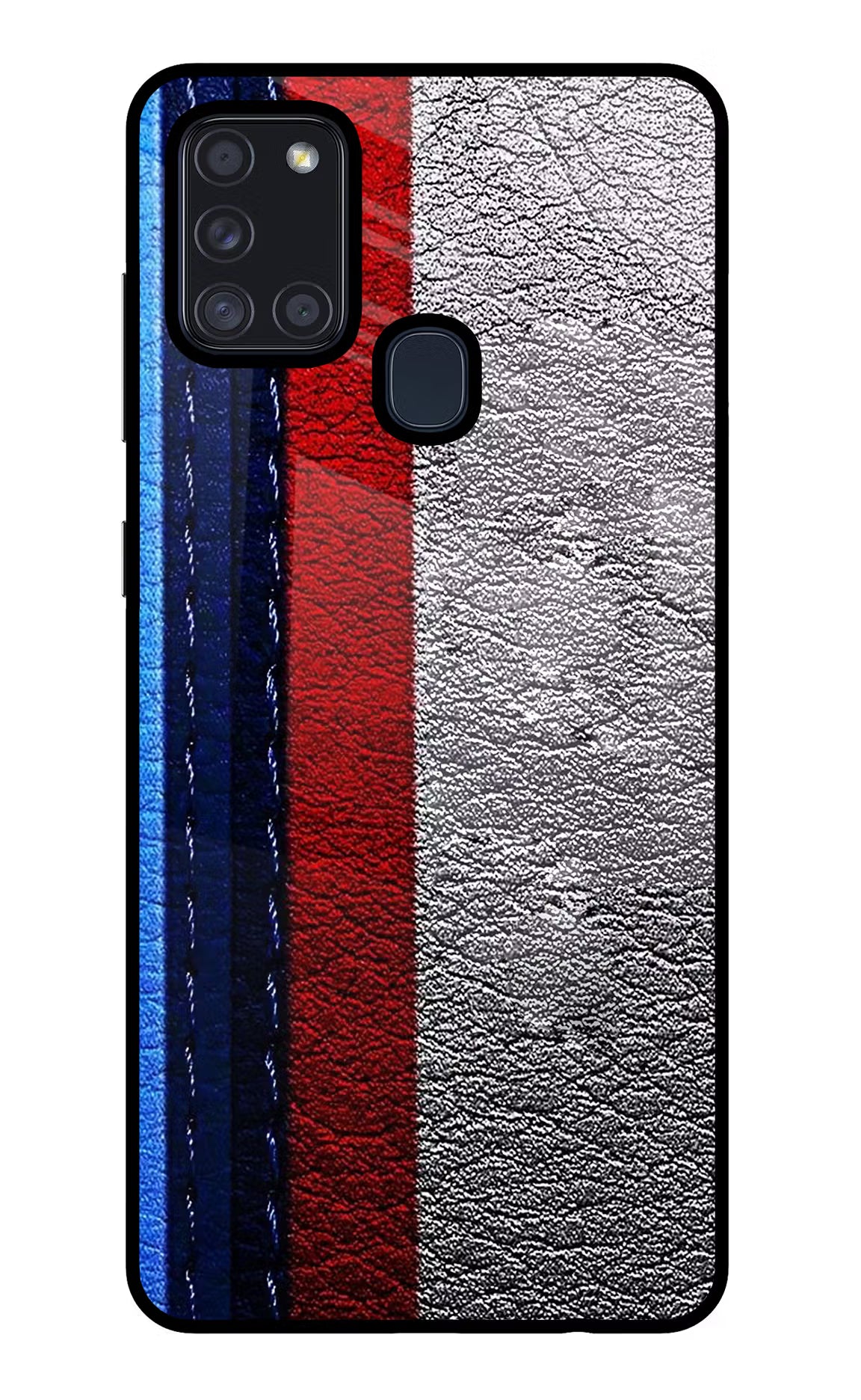BMW Stripes Samsung A21s Glass Case Back Cover by Casekaro