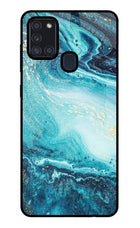 Blue Glitter Marble Samsung A21s Glass Case