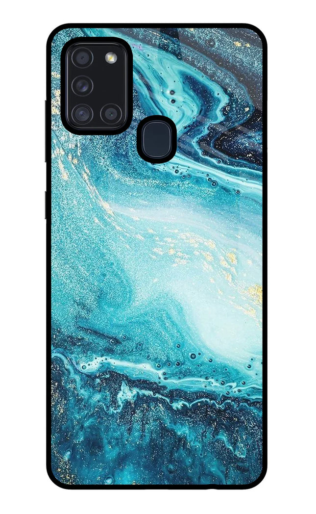 Blue Glitter Marble Samsung A21s Glass Case