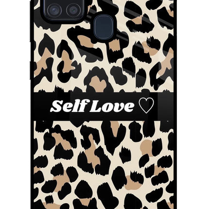 Leopard Print Self Love Samsung A21s Glass Case