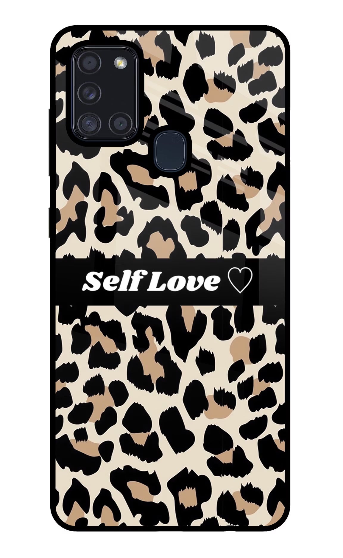 Leopard Print Self Love Samsung A21s Glass Case Back Cover by Casekaro