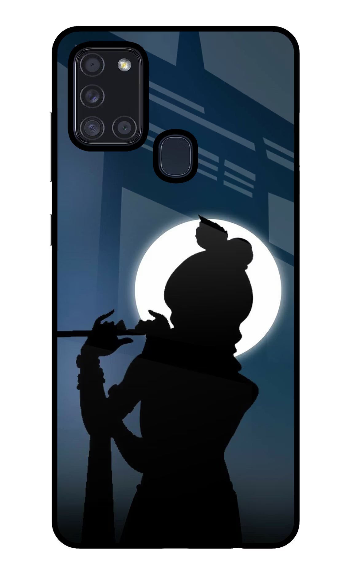 Shri Krishna Silhouette Samsung A21s Glass Case Back Cover by Casekaro