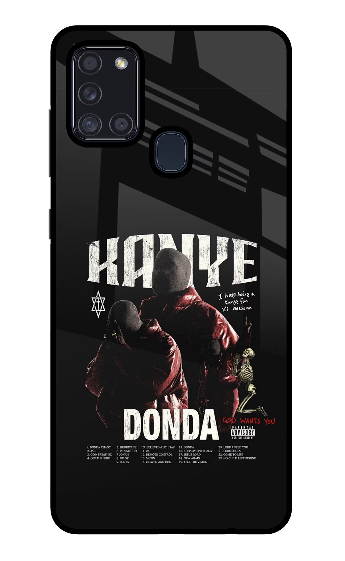 Donda Kanye West Samsung A21s Glass Case Back Cover by Casekaro