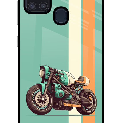 Striped Moto Drift Samsung A21s Glass Case