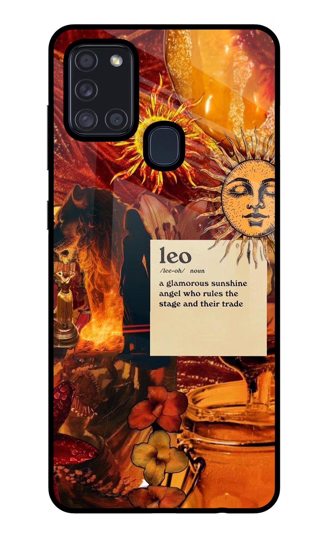 Leo Zodiac Samsung A21s Glass Case Back Cover by Casekaro