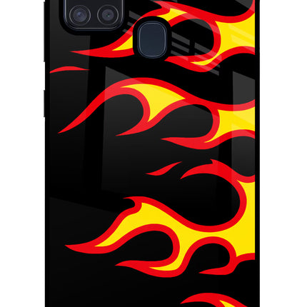 Side Sweep Flames Samsung A21s Glass Case