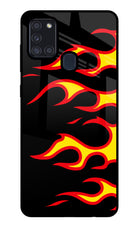 Side Sweep Flames Samsung A21s Glass Case