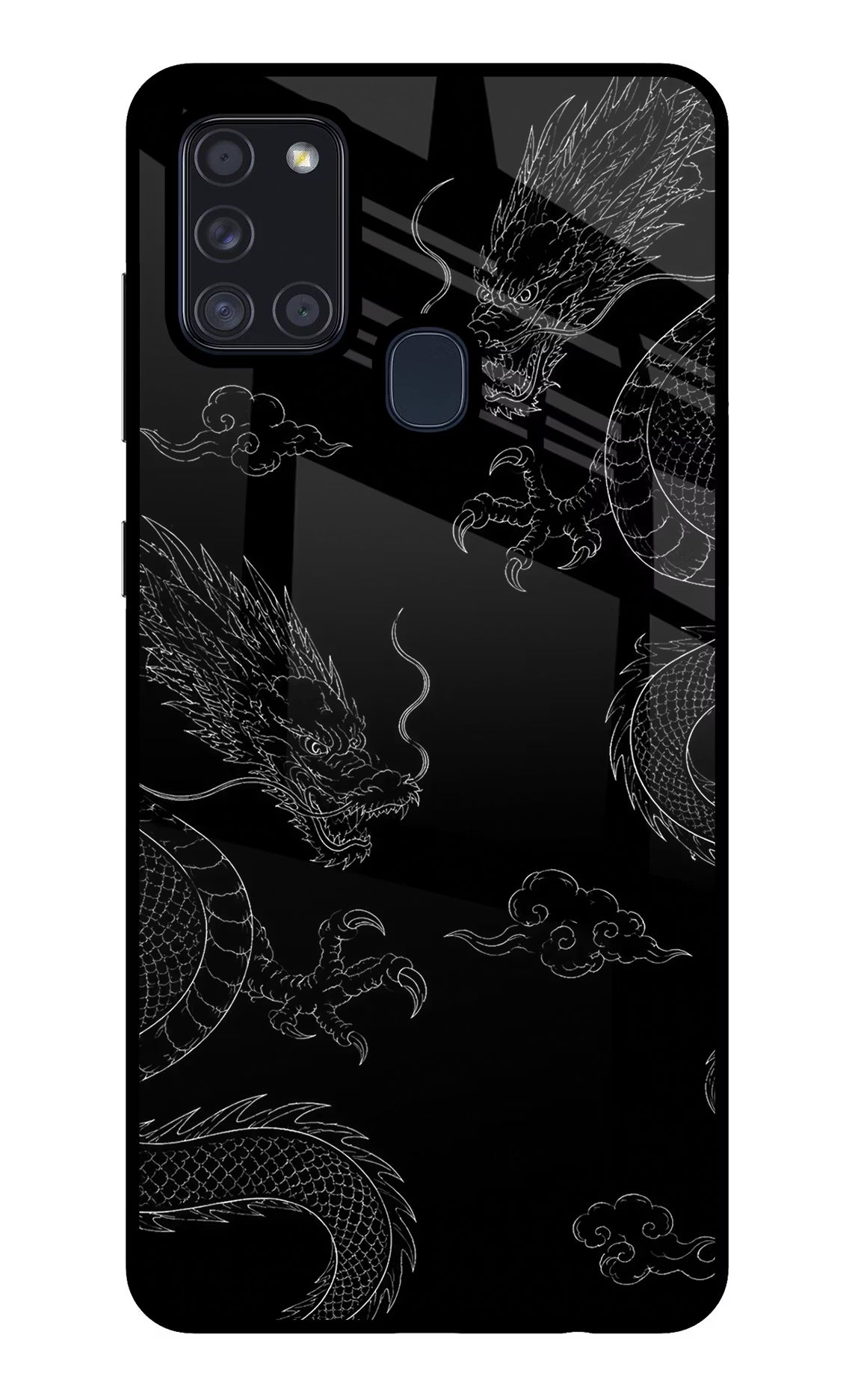 Twin Dragons Samsung A21s Glass Case Back Cover by Casekaro