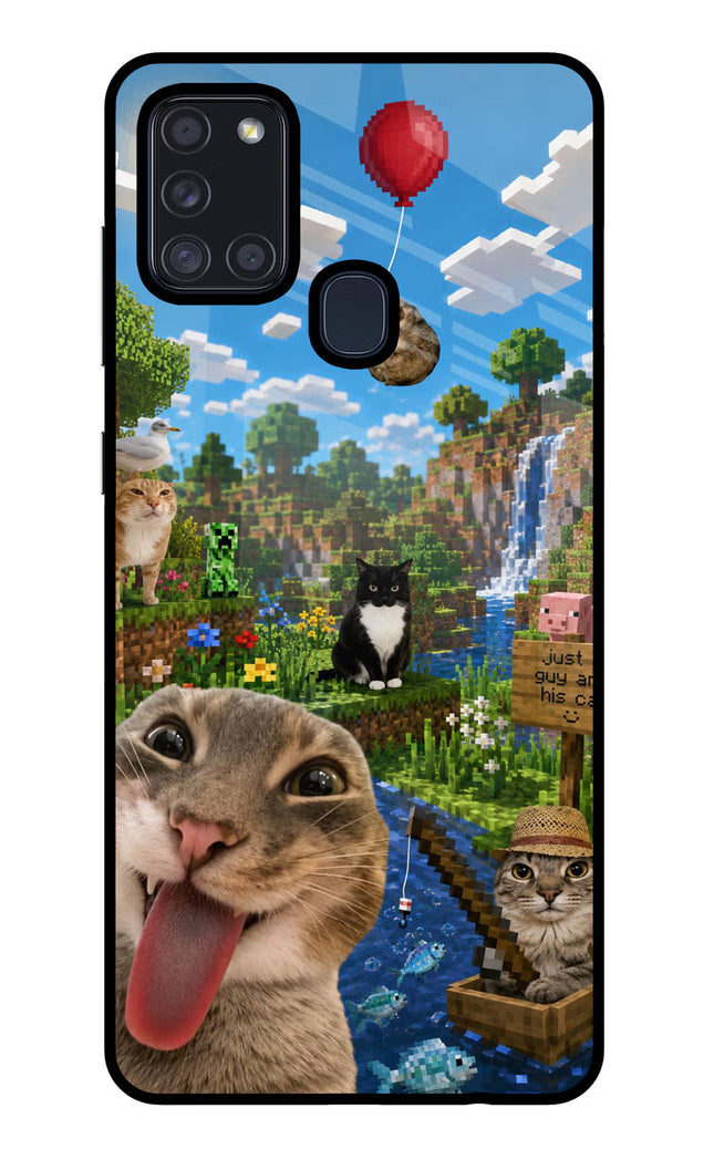 Minecraft Cat Chaos Samsung A21s Glass Case