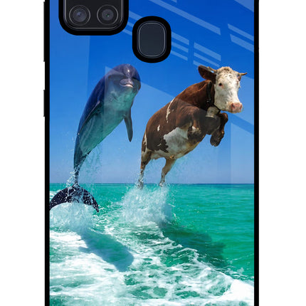 Dolphin vs Cow Samsung A21s Glass Case