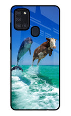 Dolphin vs Cow Samsung A21s Glass Case