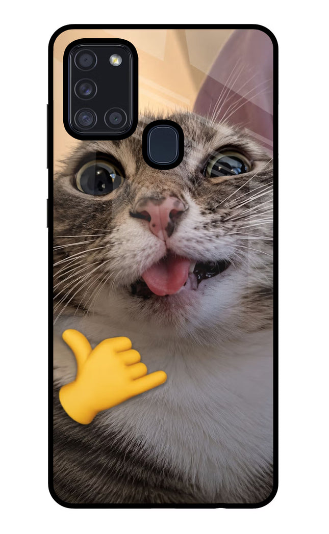 Silly Cat Call Samsung A21s Glass Case