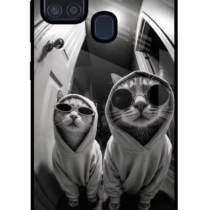 Hood Cats Samsung A21s Glass Case