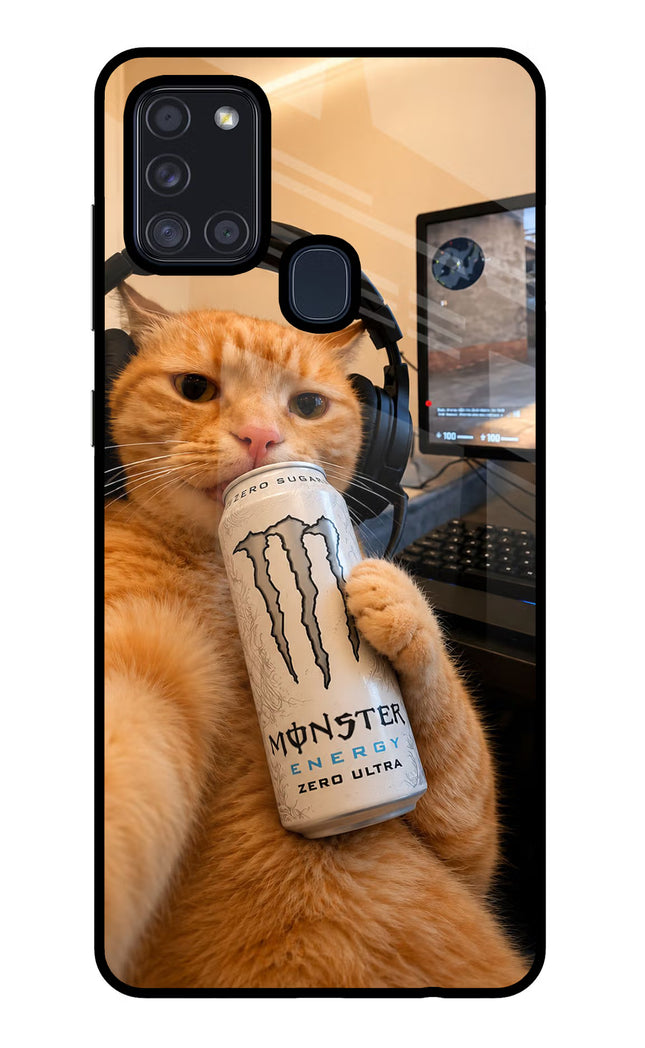 Gamer Cat Energy Samsung A21s Glass Case