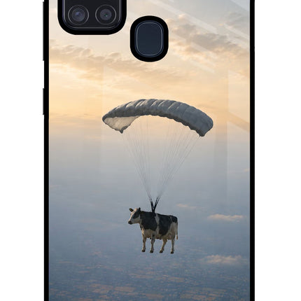 Skydiving Cow Samsung A21s Glass Case