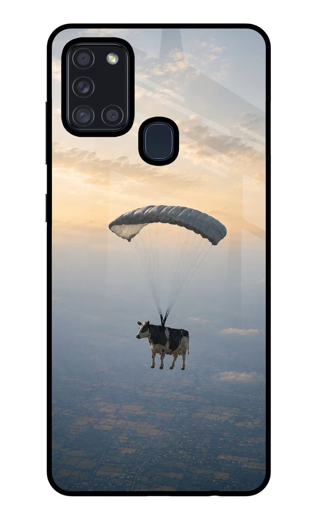 Skydiving Cow Samsung A21s Glass Case