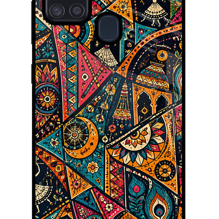 Folk Print Samsung A21s Glass Case