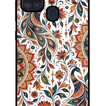 White Mayura Samsung A21s Glass Case