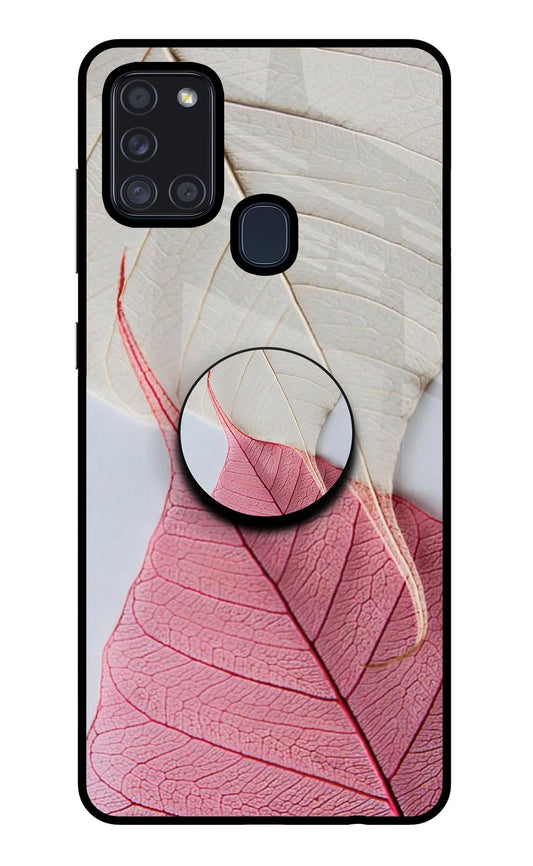 White Pink Leaf Samsung A21s Glass Case