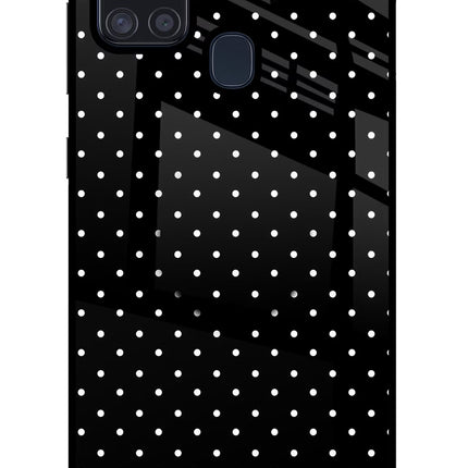 White Dots Samsung A21s Glass Case