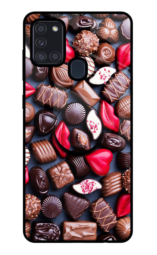 Chocolates Samsung A21s Glass Case