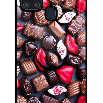 Chocolates Samsung A21s Glass Case