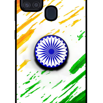 Indian Flag Ashoka Chakra Samsung A21s Glass Case