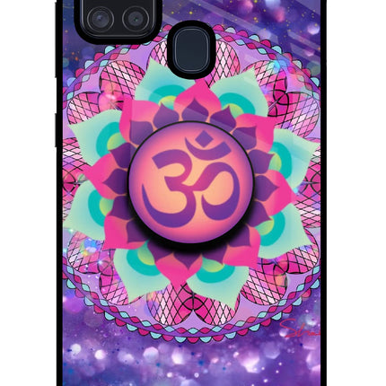 Om Purple Samsung A21s Glass Case