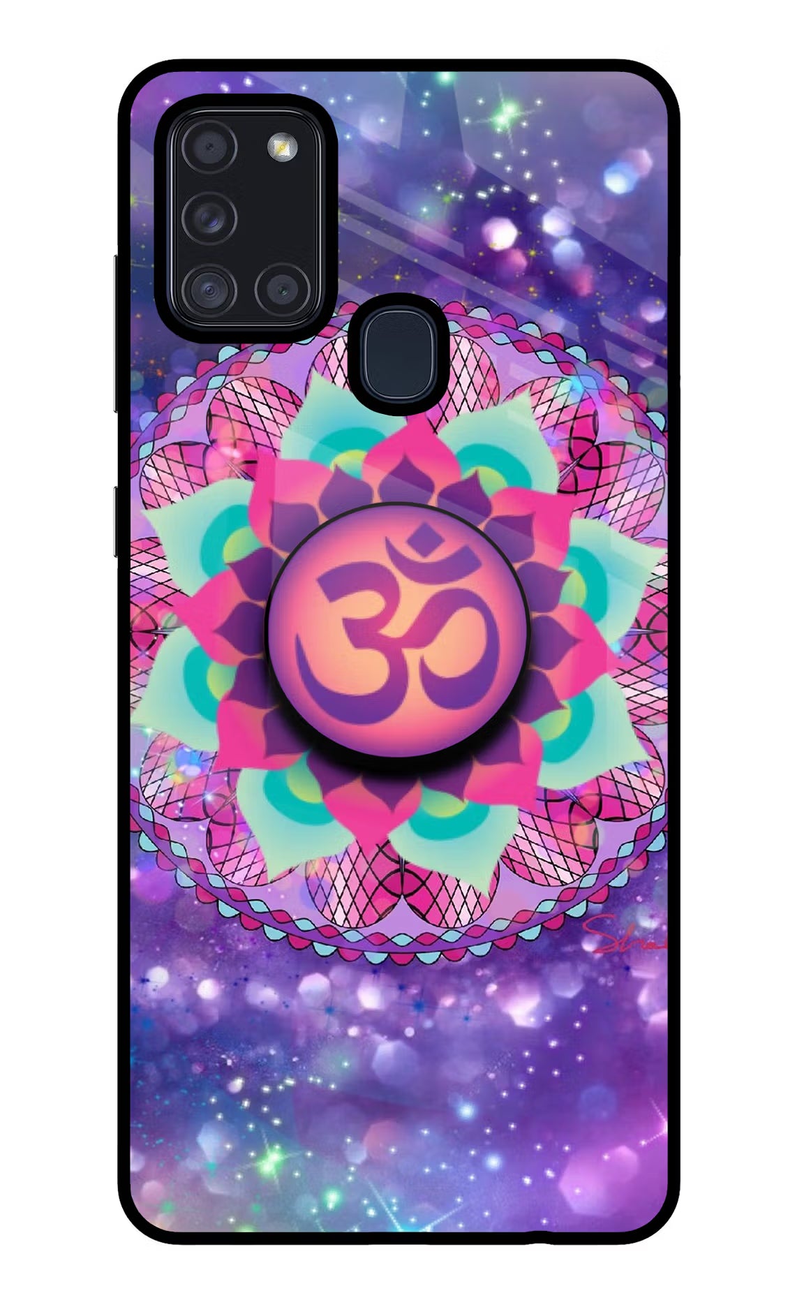 Om Purple Samsung A21s Glass Case