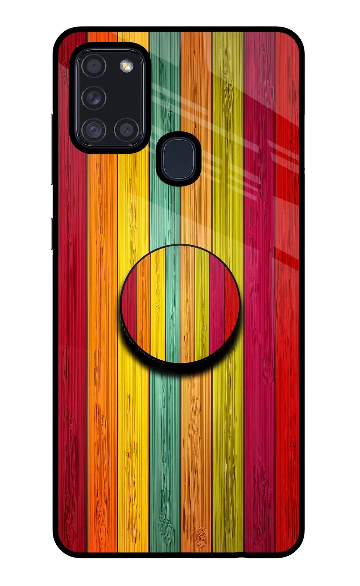 Multicolor Wooden Samsung A21s Glass Case