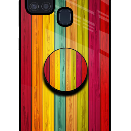 Multicolor Wooden Samsung A21s Glass Case