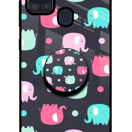 Baby Elephants Samsung A21s Glass Case