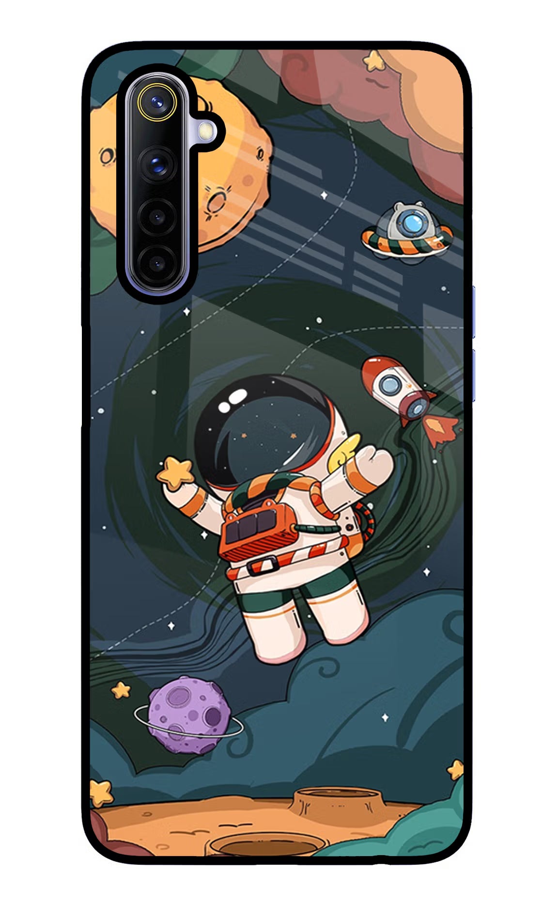 Cartoon Astronaut Realme 6/6i Glass Case Back Cover by Casekaro