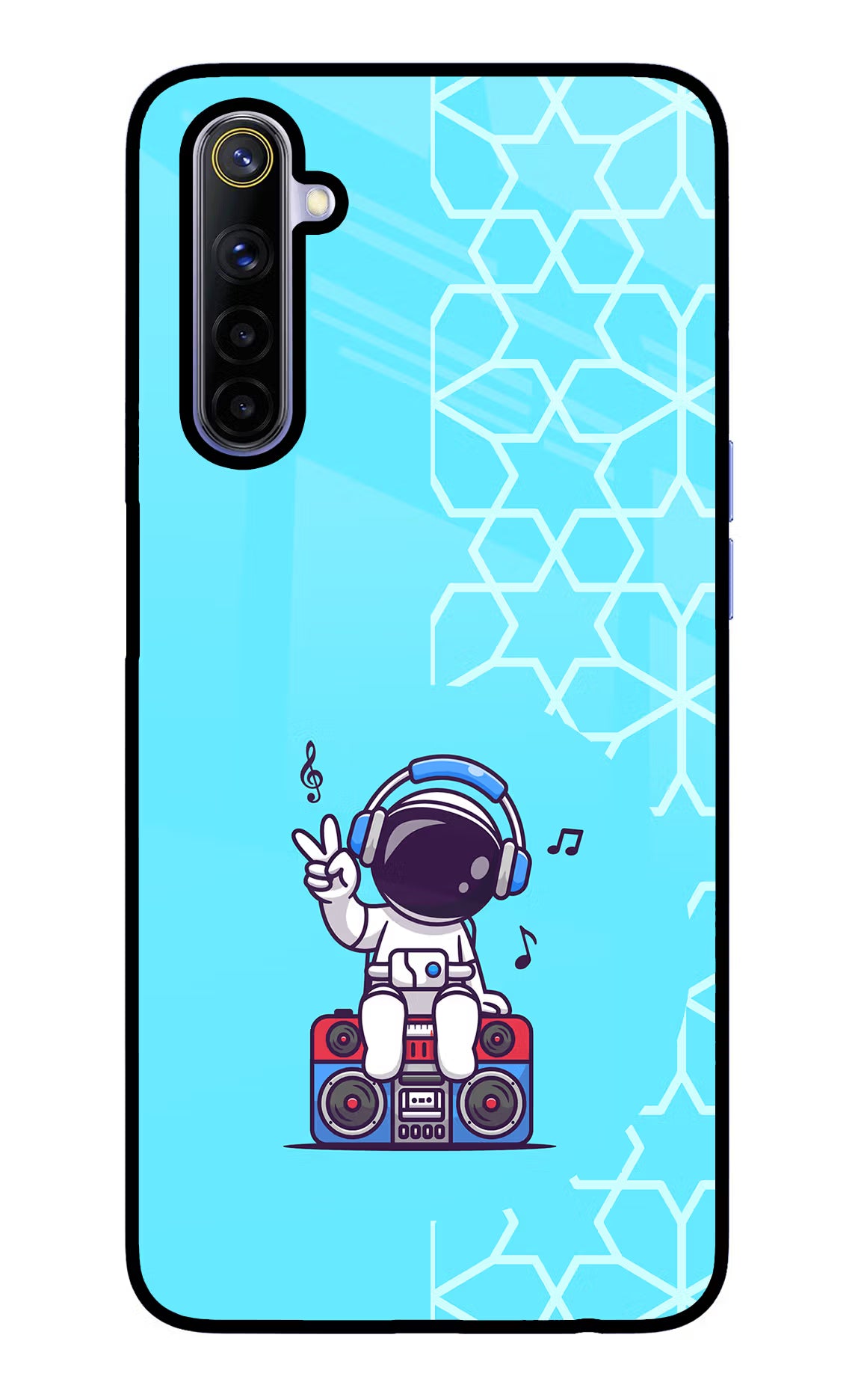 Cute Astronaut Chilling Realme 6/6i Glass Case Back Cover by Casekaro