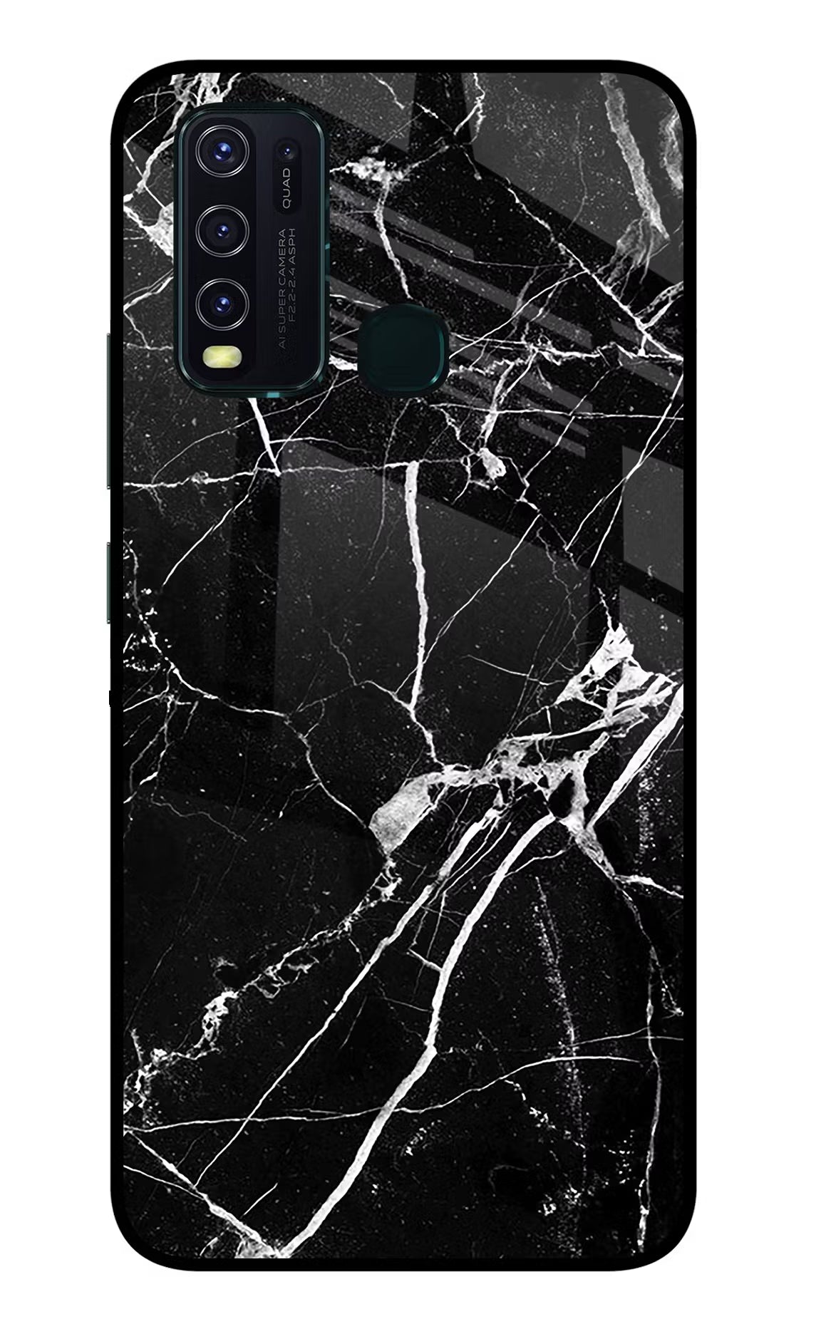 Black Marble Pattern Vivo Y30/Y50 Glass Case Back Cover by Casekaro