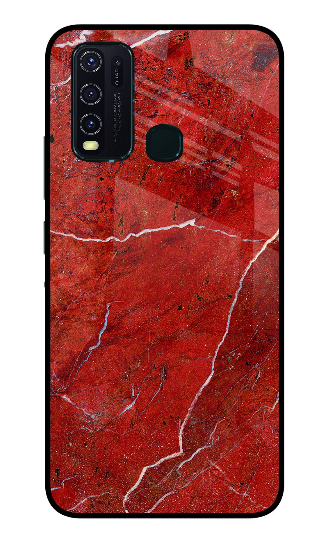 Red Marble Design Vivo Y30/Y50 Glass Case Back Cover by Casekaro