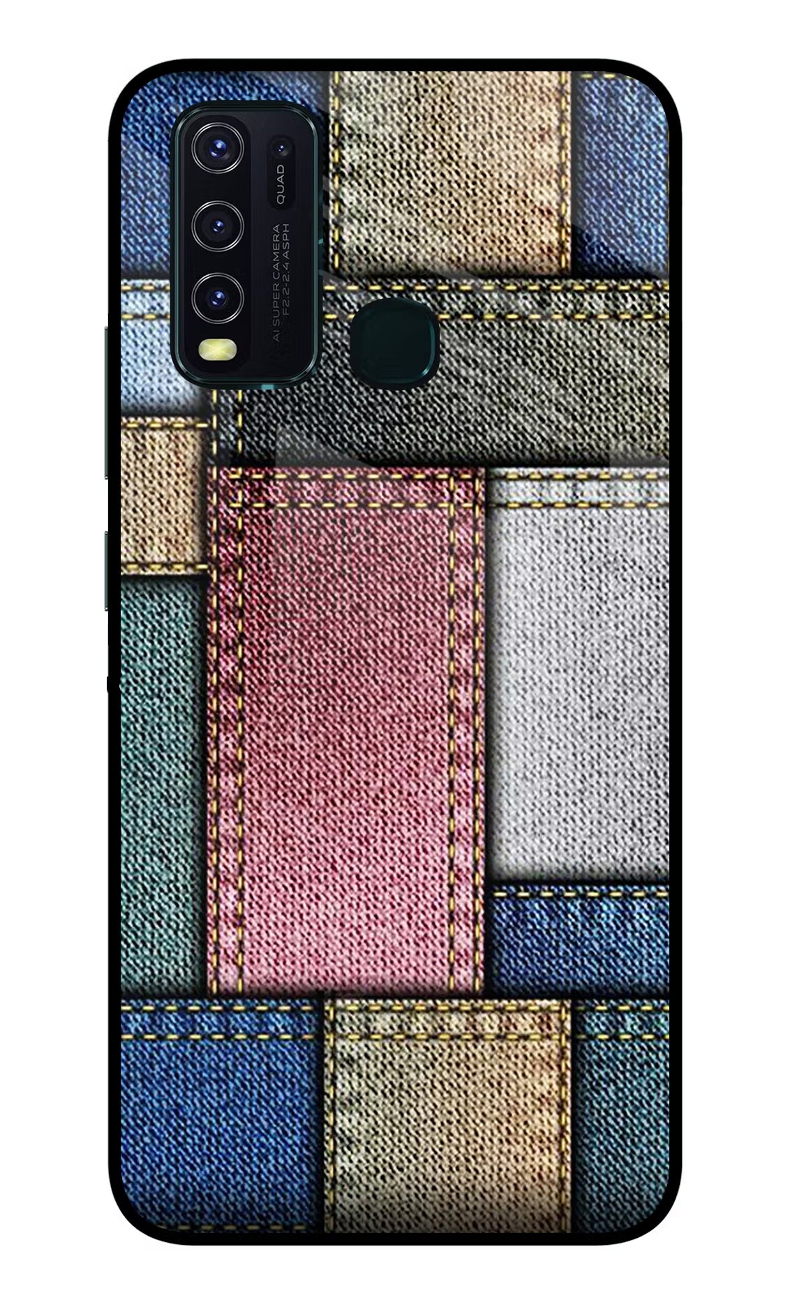 Multicolor Jeans Vivo Y30/Y50 Glass Case Back Cover by Casekaro
