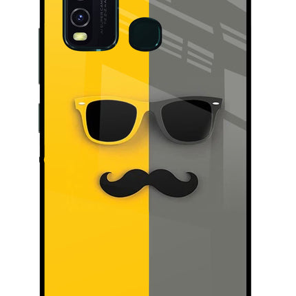 Sunglasses with Mustache Vivo Y30/Y50 Glass Case Back Cover by Casekaro