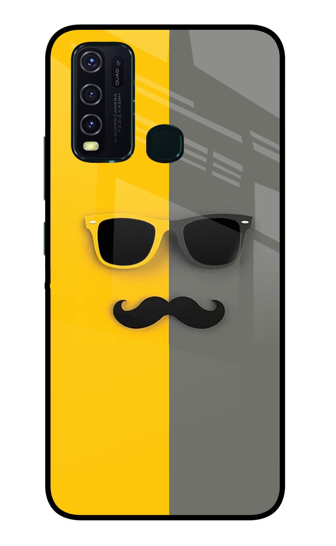 Sunglasses with Mustache Vivo Y30/Y50 Glass Case Back Cover by Casekaro