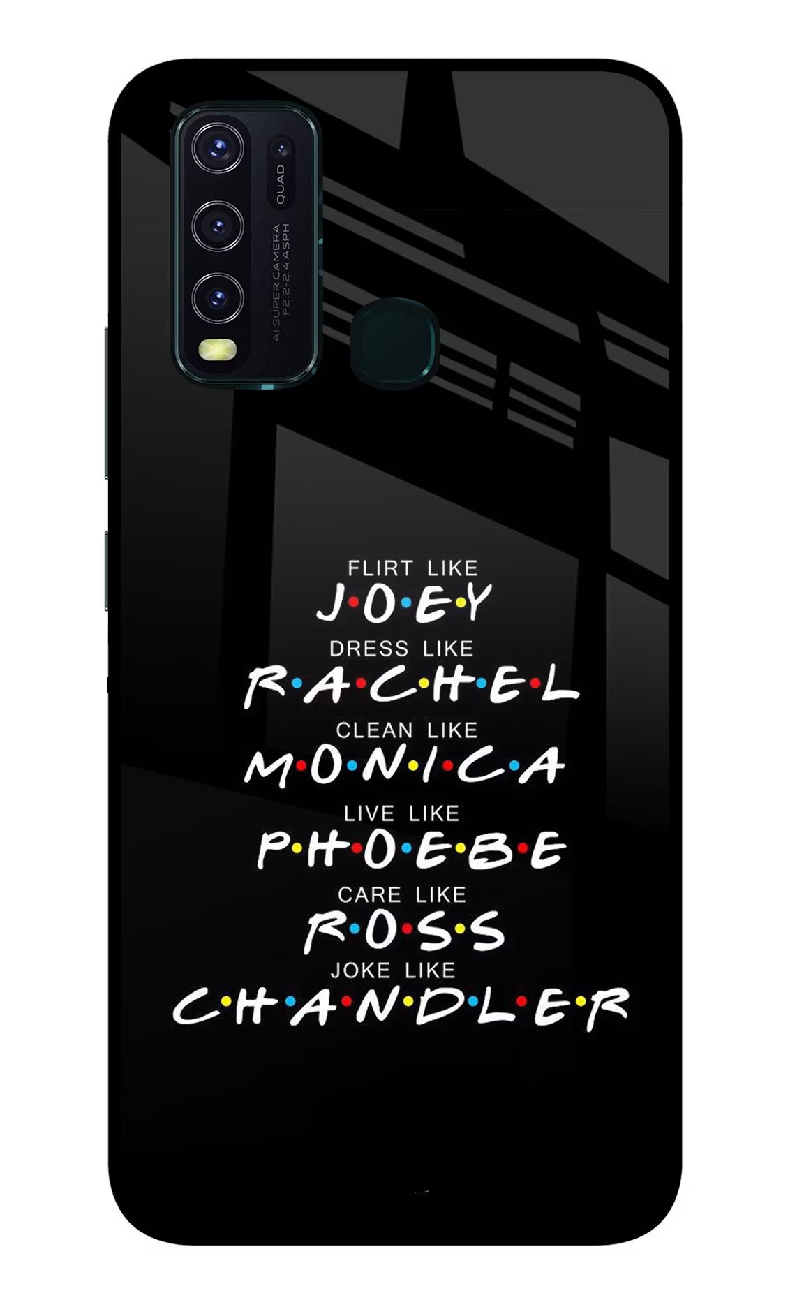 FRIENDS Character Vivo Y30/Y50 Glass Case Back Cover by Casekaro