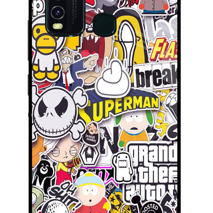 Sticker Bomb Vivo Y30/Y50 Glass Case Back Cover by Casekaro