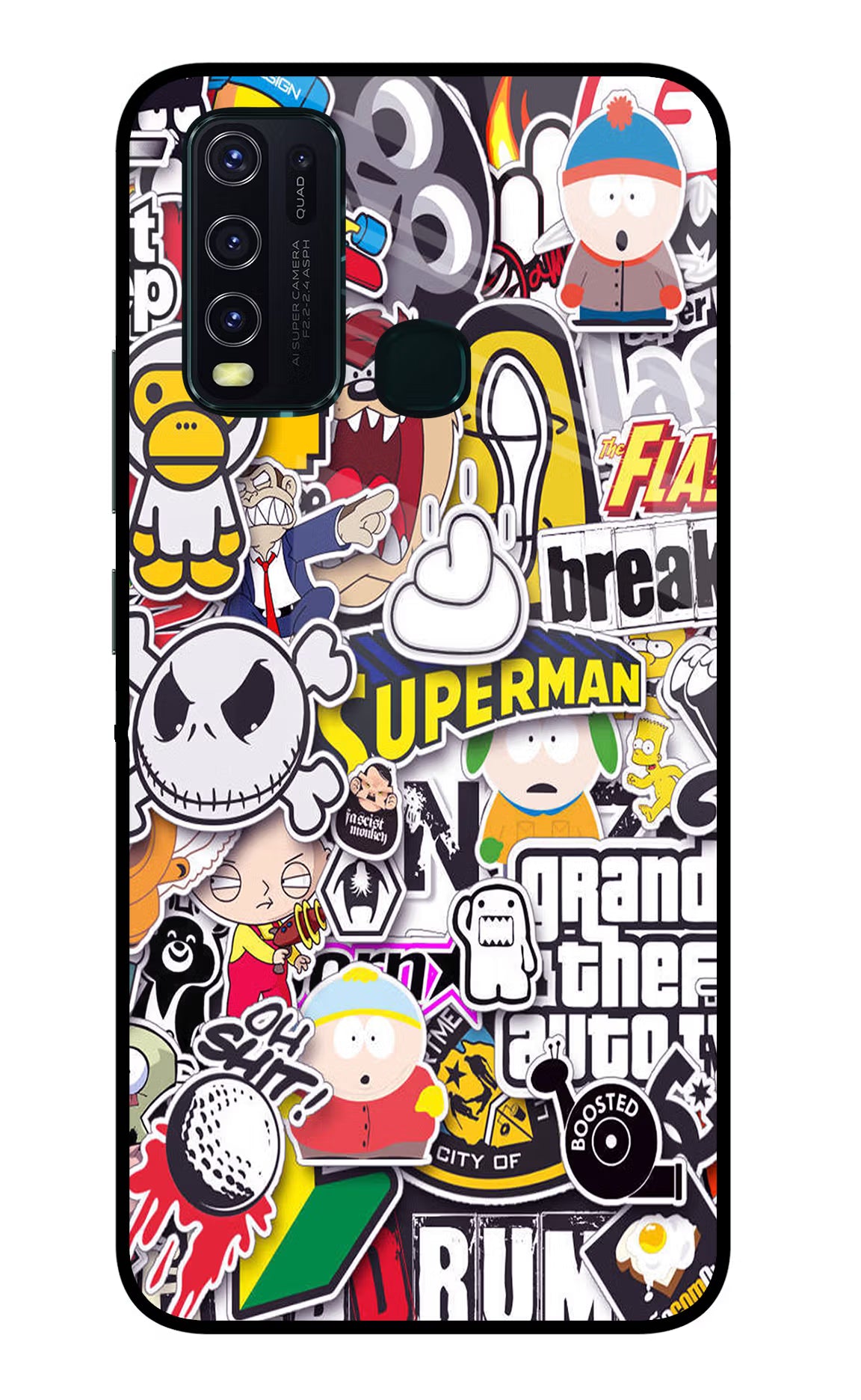 Sticker Bomb Vivo Y30/Y50 Glass Case Back Cover by Casekaro