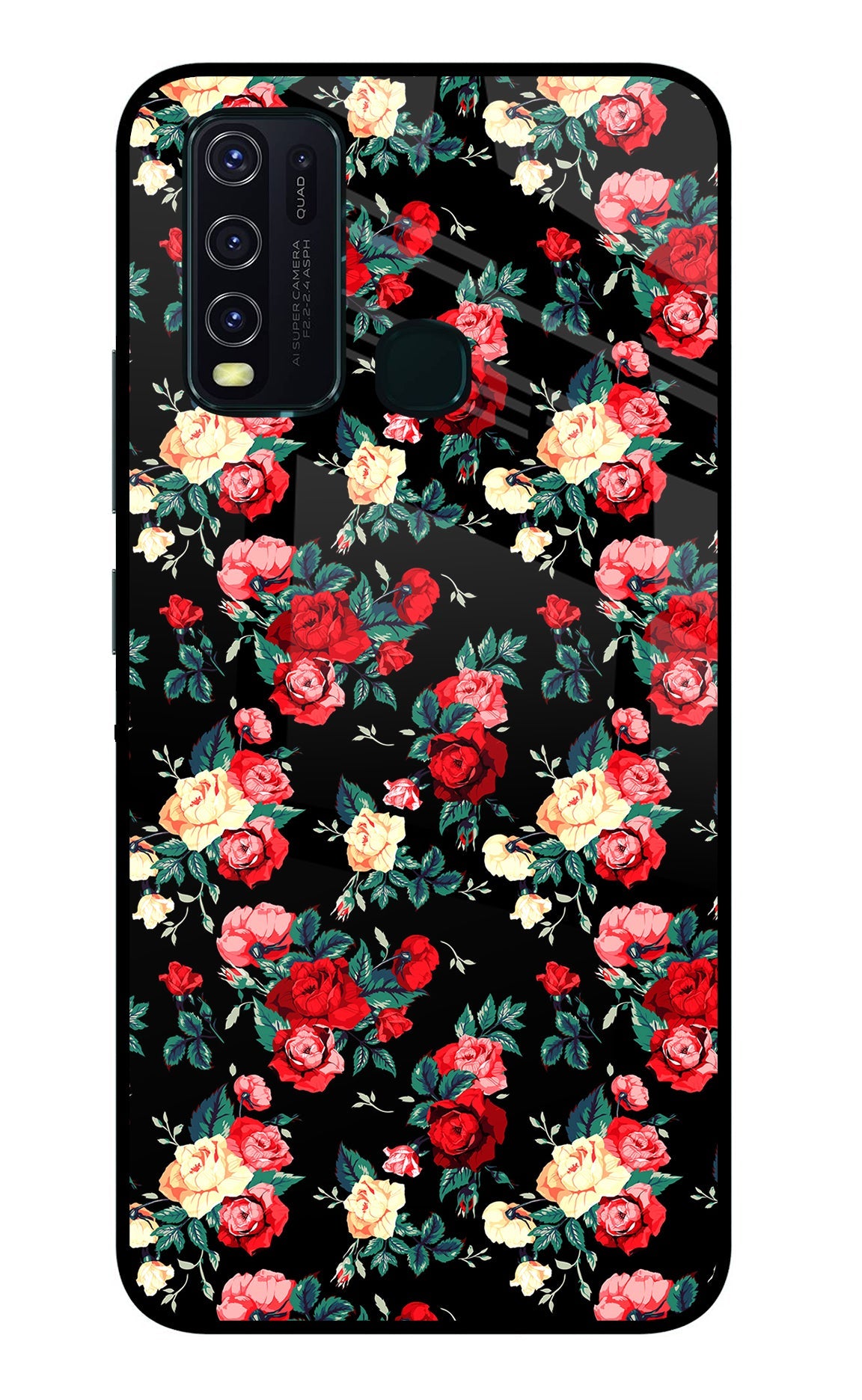 Rose Pattern Vivo Y30/Y50 Glass Case