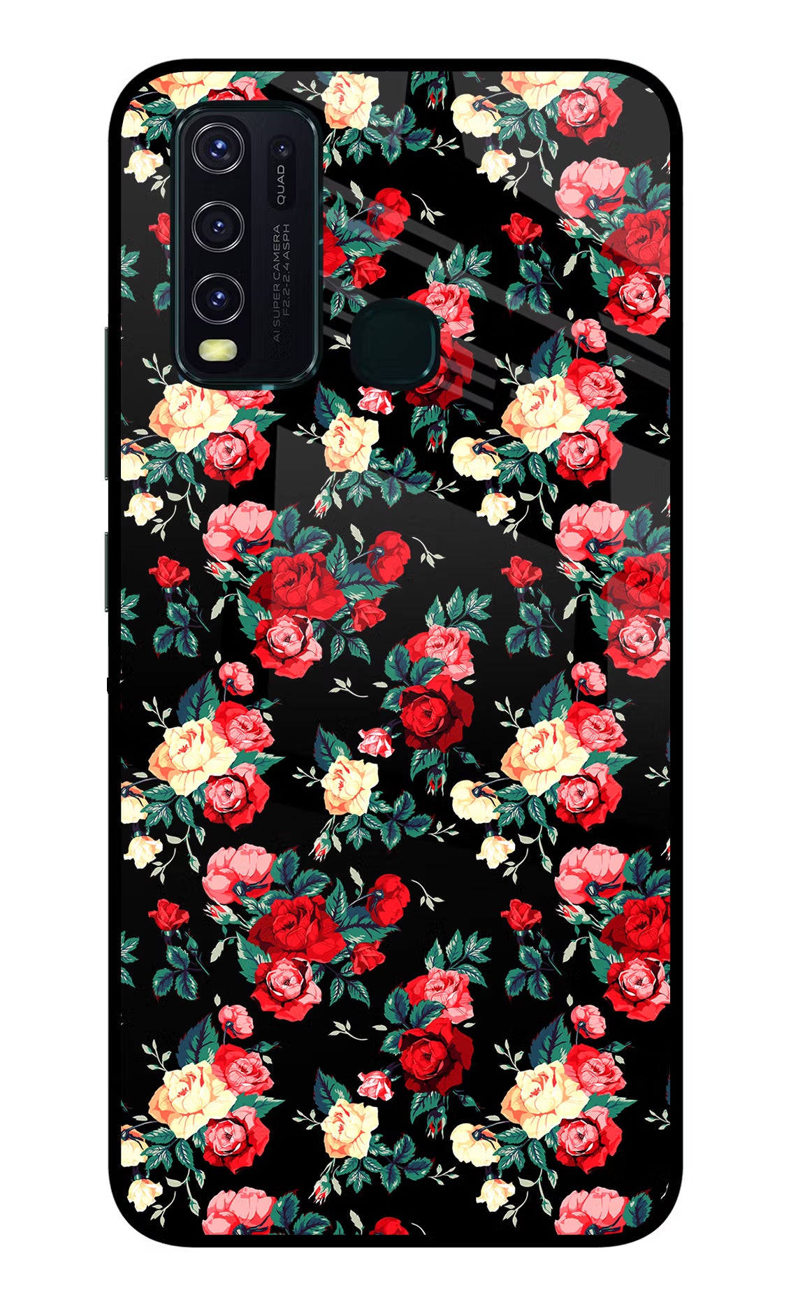 Rose Pattern Vivo Y30/Y50 Glass Case Back Cover by Casekaro