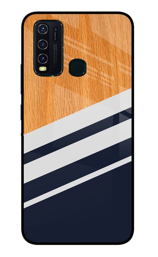 Blue and white wooden Vivo Y30/Y50 Glass Case