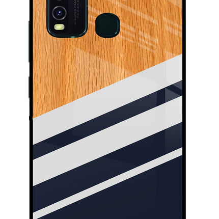 Blue and white wooden Vivo Y30/Y50 Glass Case Back Cover by Casekaro