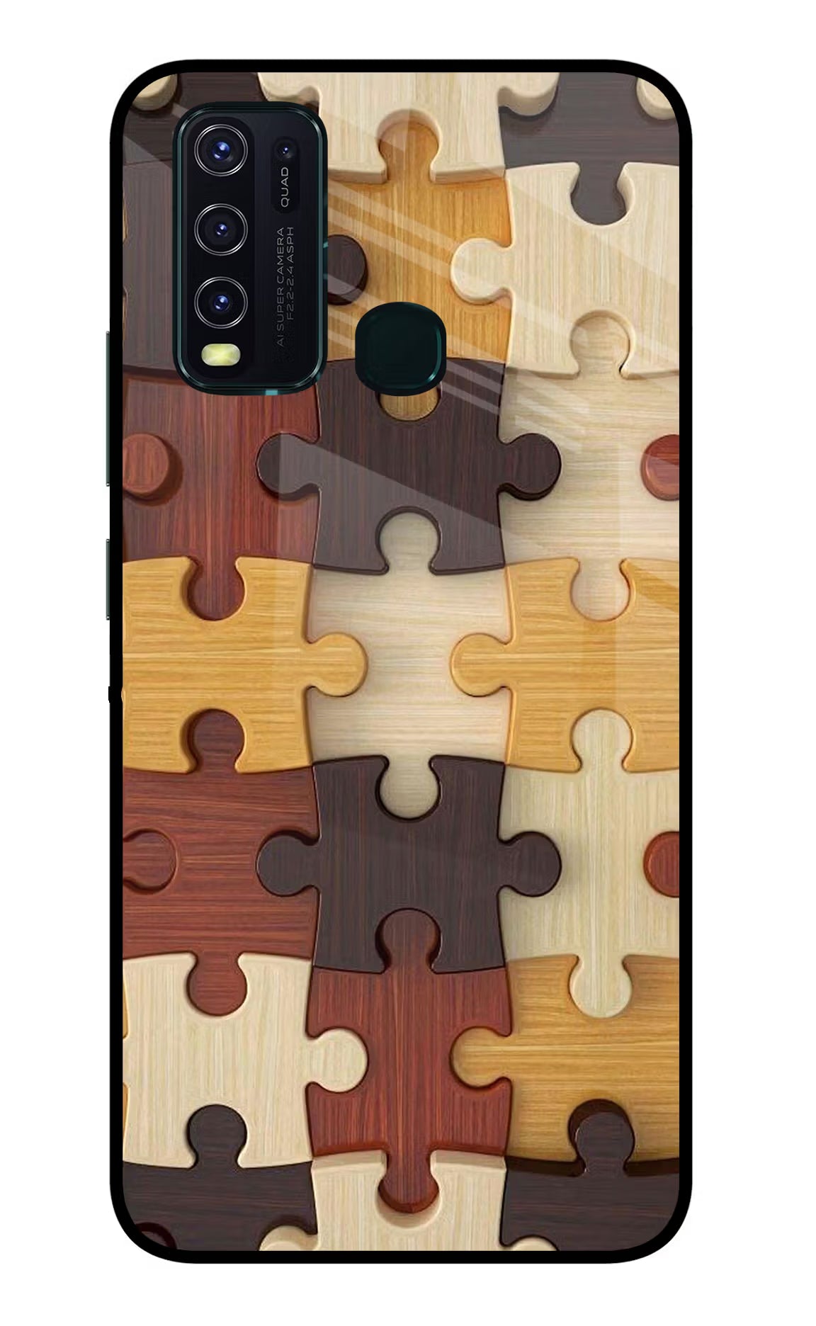 Wooden Puzzle Vivo Y30/Y50 Glass Case Back Cover by Casekaro