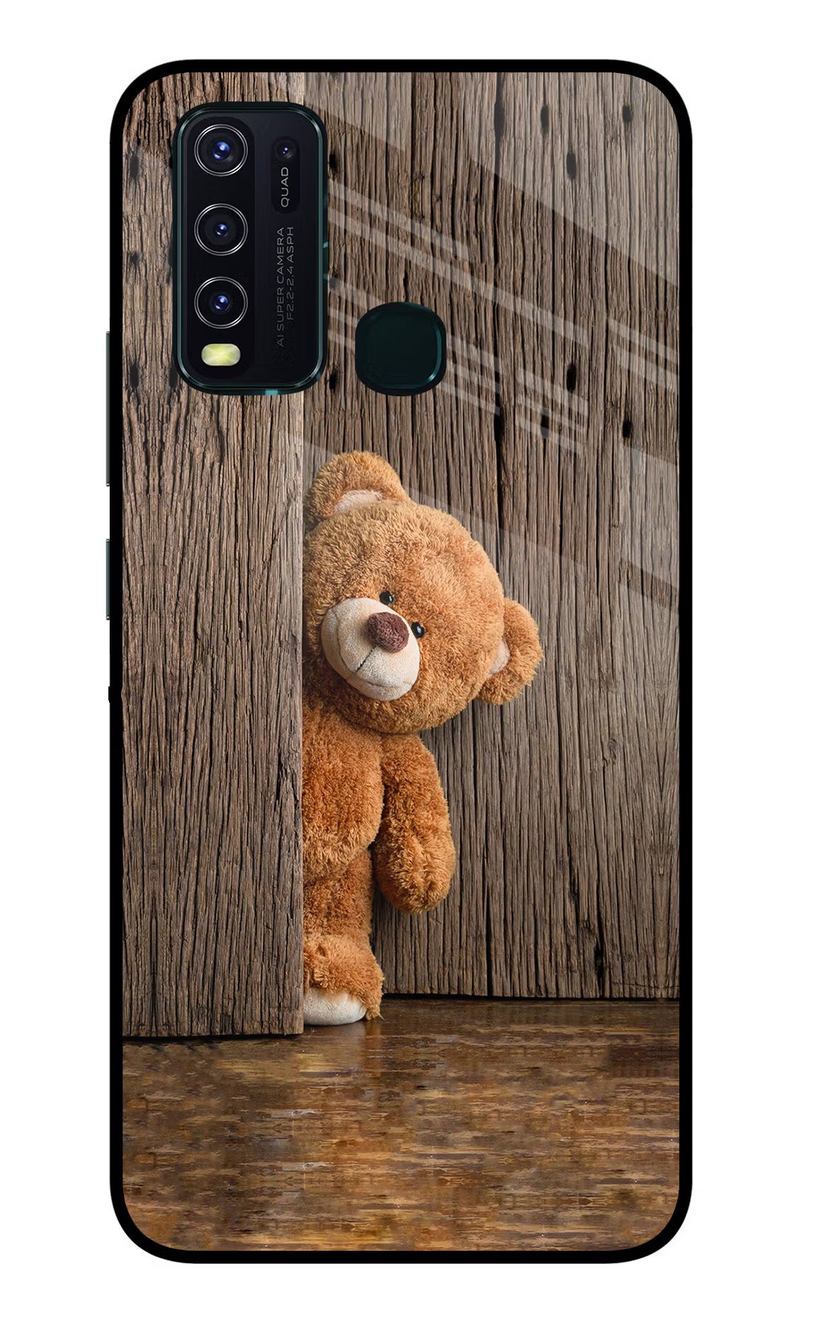 Teddy Wooden Vivo Y30/Y50 Glass Case Back Cover by Casekaro