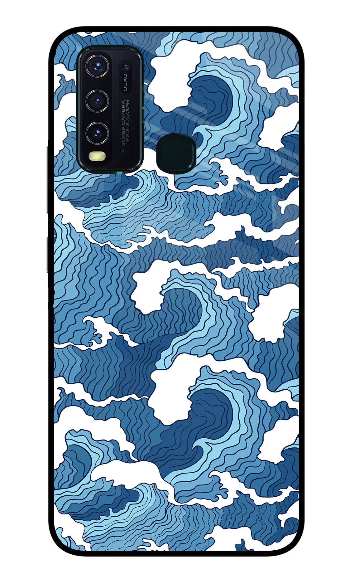 Blue Waves Vivo Y30/Y50 Glass Case Back Cover by Casekaro